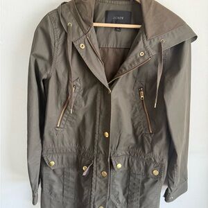J. Crew Olive waxed canvas Utility Jacket with Gold Details